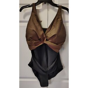 NWT Smismivo Tummy Control One-Piece Swimsuit - Brown & Black XXL
